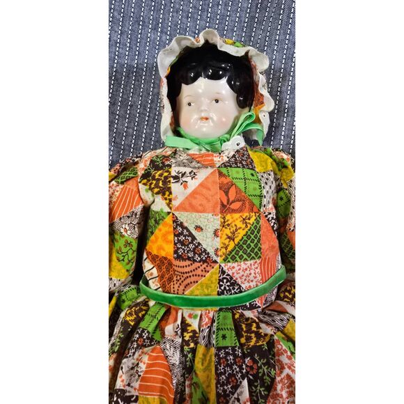 Vintage China Head Dolld with Patchwork Dress - Picture 4 of 9